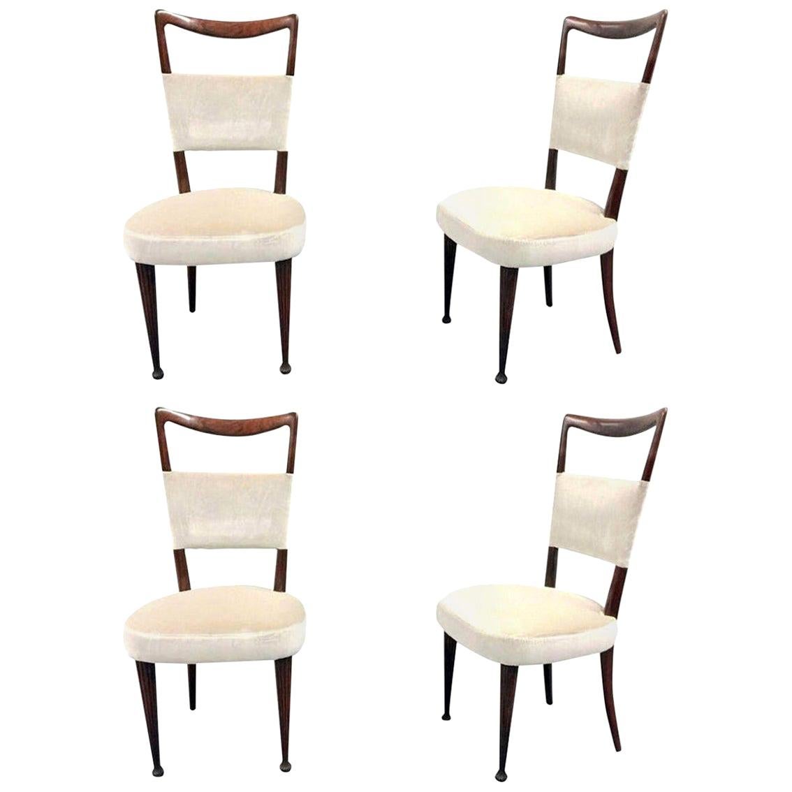 Newly Upholstered Set of Four Osvaldo Borsani Rosewood and Velvet Dining Chairs For Sale