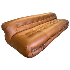 Newly Upholstered 'Soriana' Sofa Design Tobia Scarpa, High Quality Leather