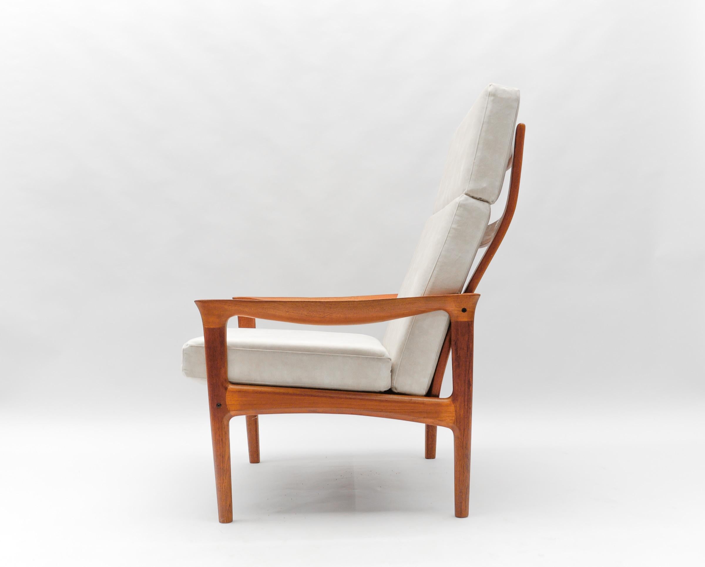 Scandinavian Modern Newly Upholstered Teak High-Back Armchair, 1960s Denmark For Sale