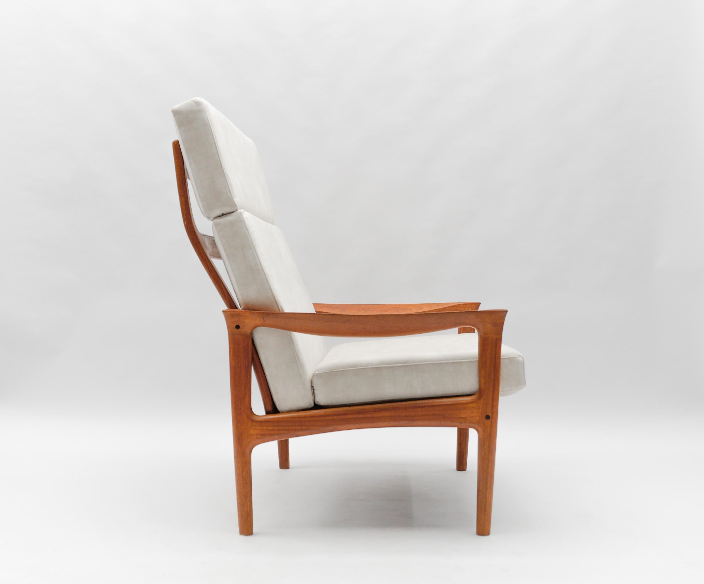 Scandinavian Modern Newly Upholstered Teak High-Back Armchair, 1960s Denmark For Sale