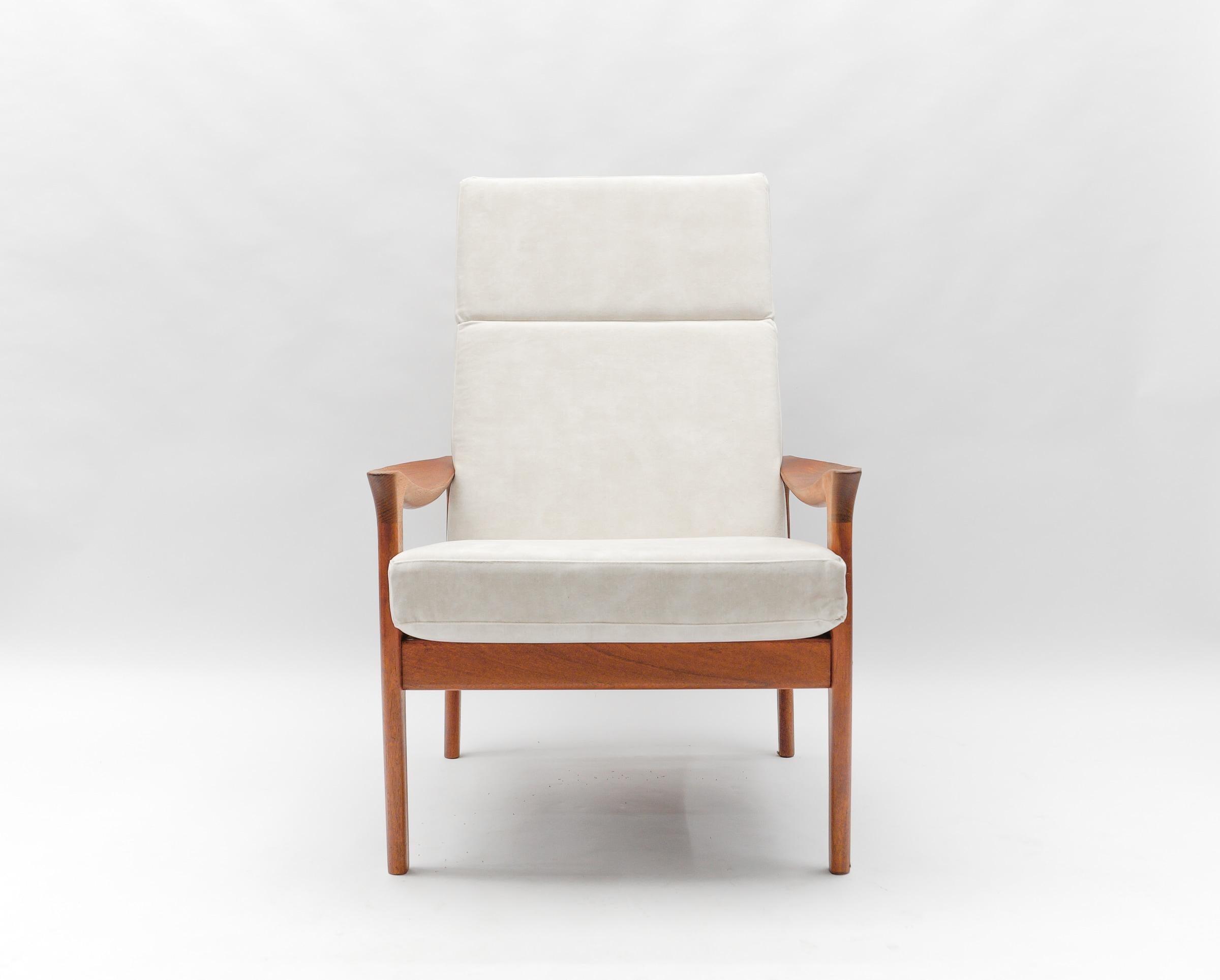 Danish Newly Upholstered Teak High-Back Armchair, 1960s Denmark For Sale