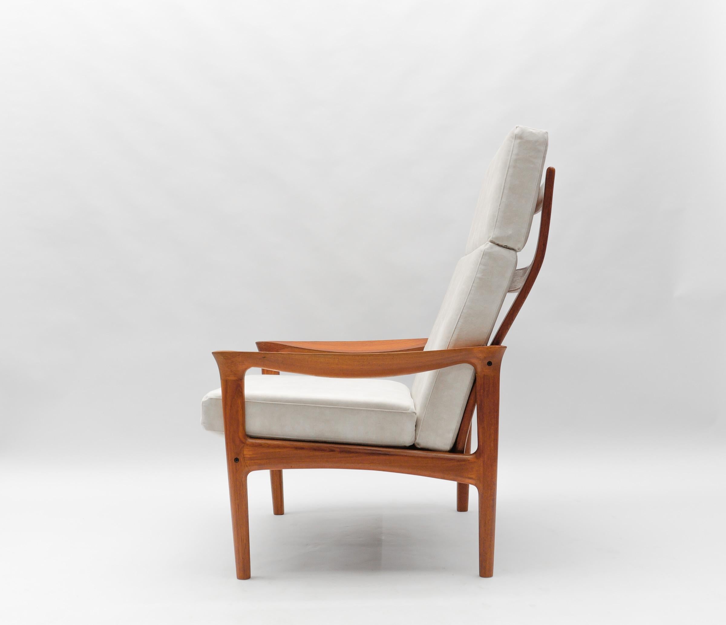 Danish Newly Upholstered Teak High-Back Armchair, 1960s Denmark For Sale