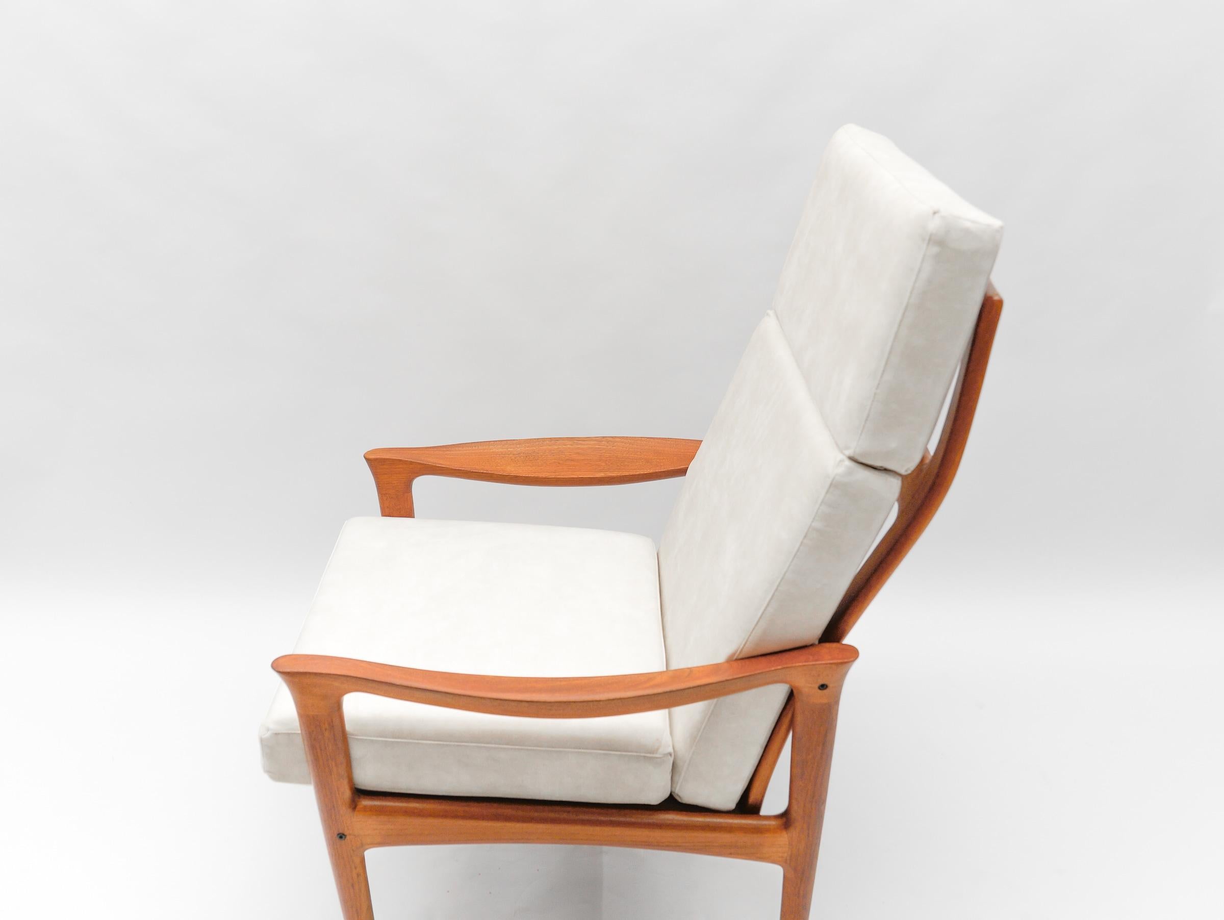Fabric Newly Upholstered Teak High-Back Armchair, 1960s Denmark For Sale