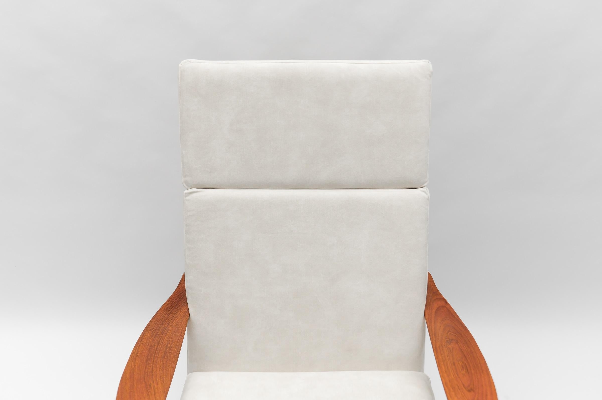 Fabric Newly Upholstered Teak High-Back Armchair, 1960s Denmark For Sale
