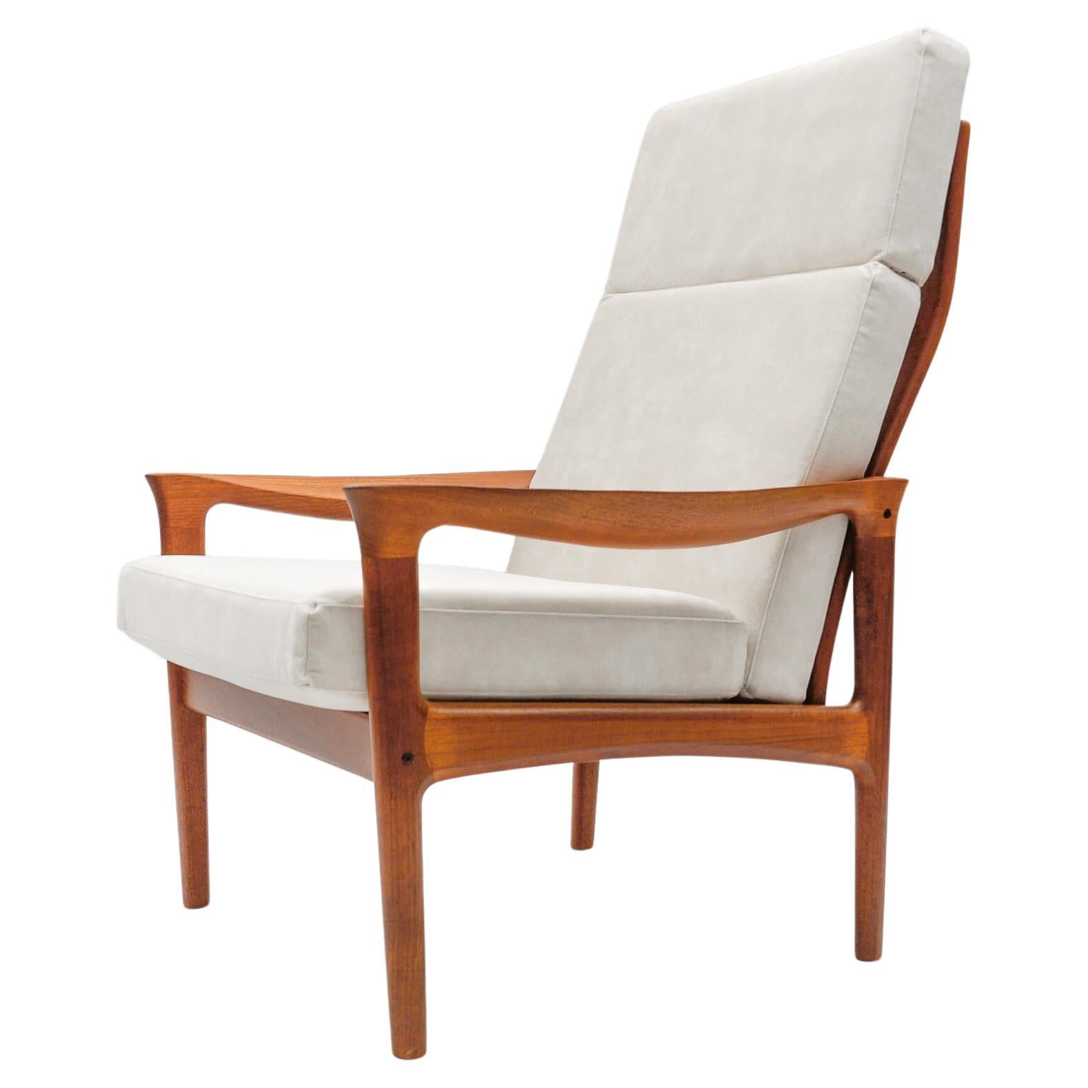 Newly Upholstered Teak High-Back Armchair, 1960s Denmark For Sale