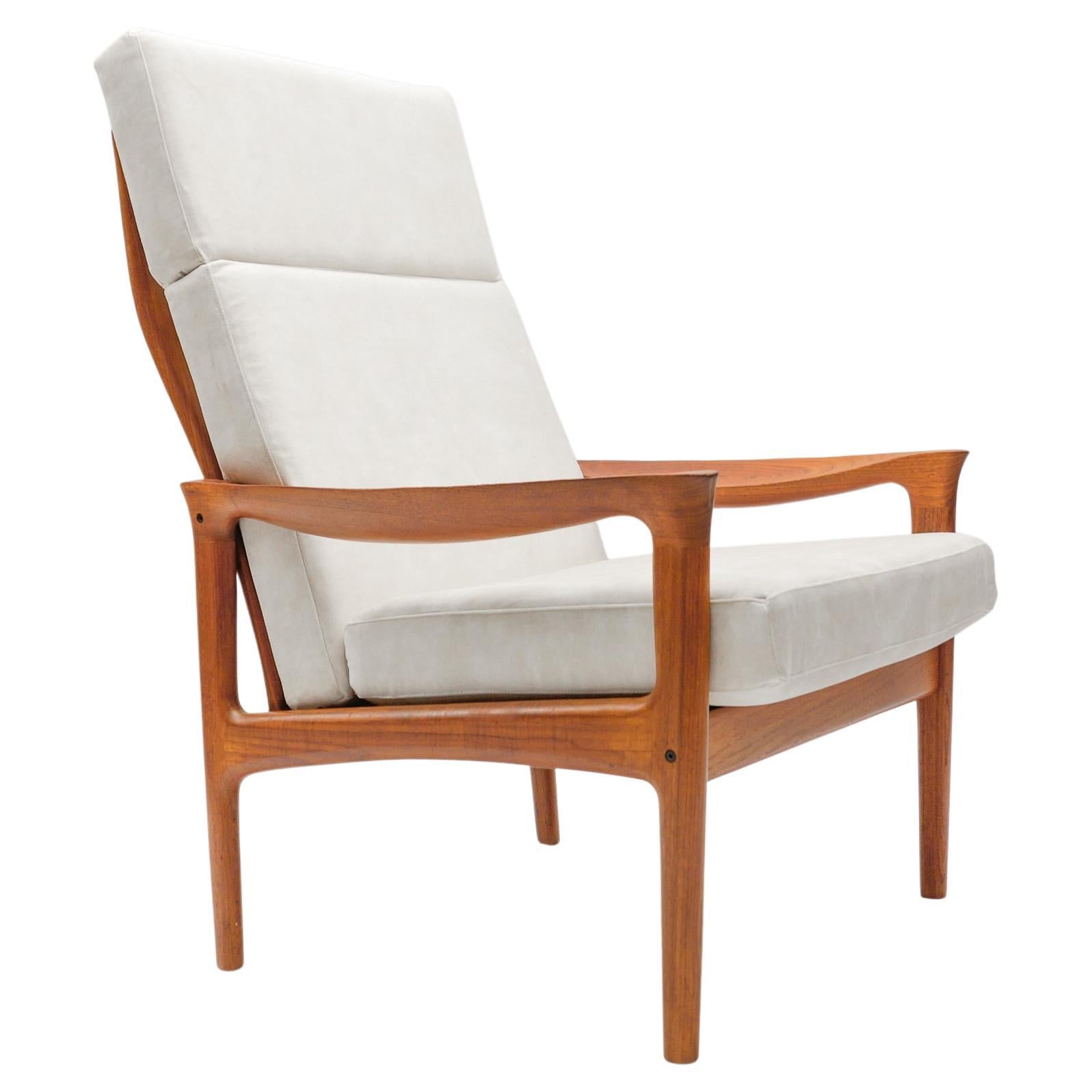 Newly Upholstered Teak High-Back Armchair, 1960s Denmark For Sale