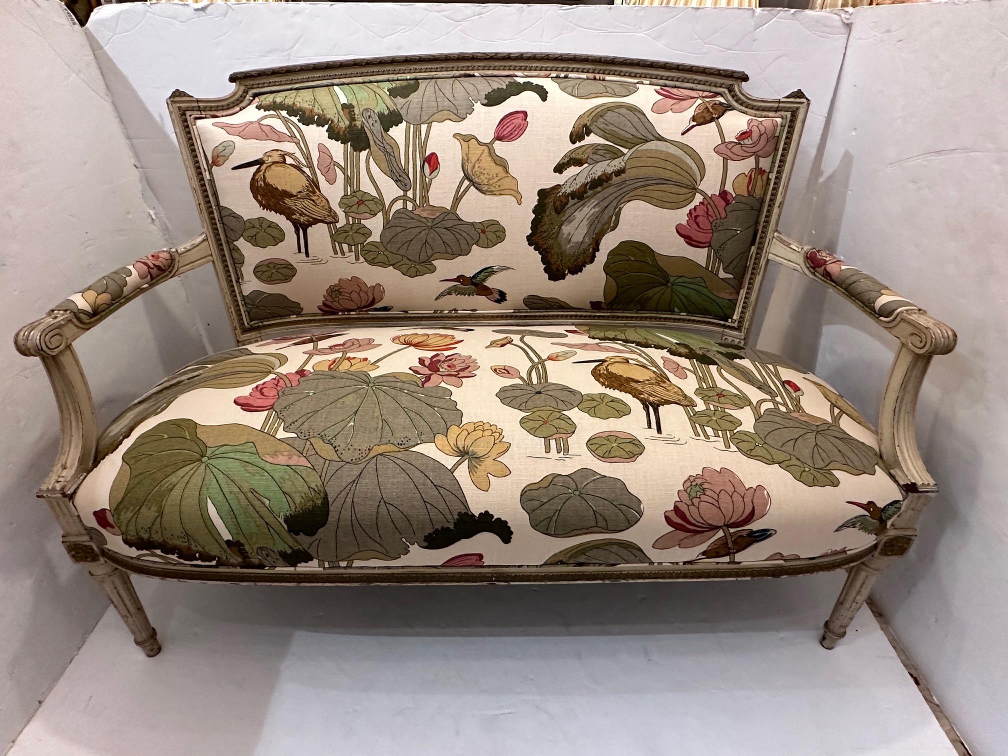 Upholstery Newly Upholstered Vintage Painted Loveseat For Sale