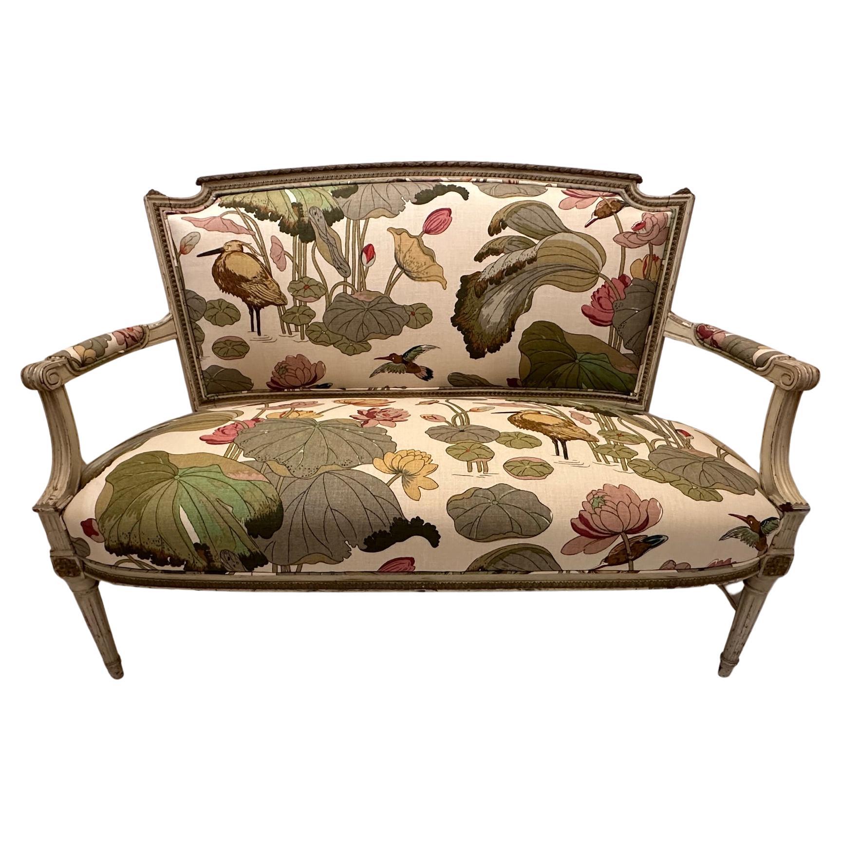 Newly Upholstered Vintage Painted Loveseat For Sale