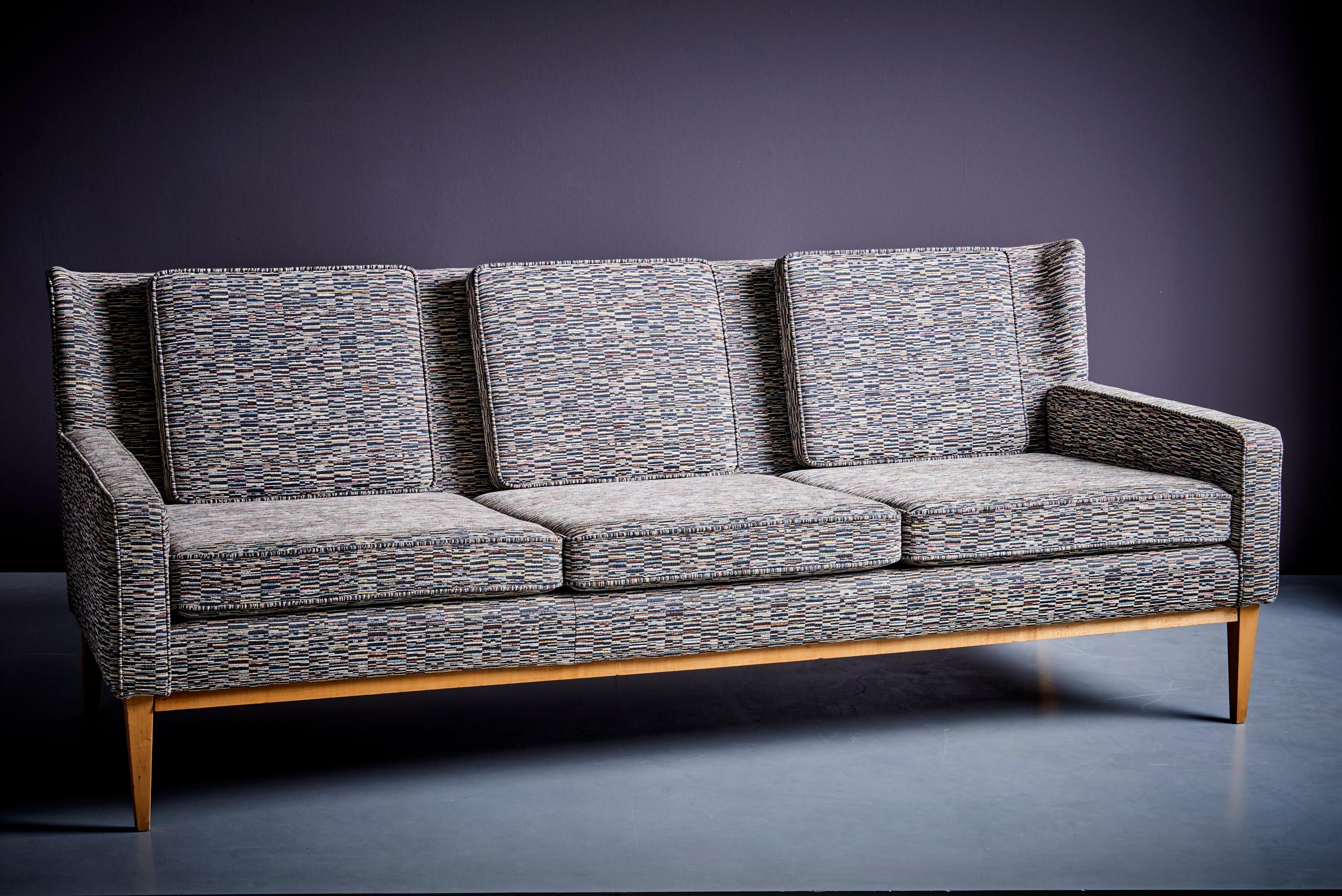 20th Century Newly Upholstered Wingback Sofa 1307 by Paul McCobb for Directional, US, 1950s For Sale