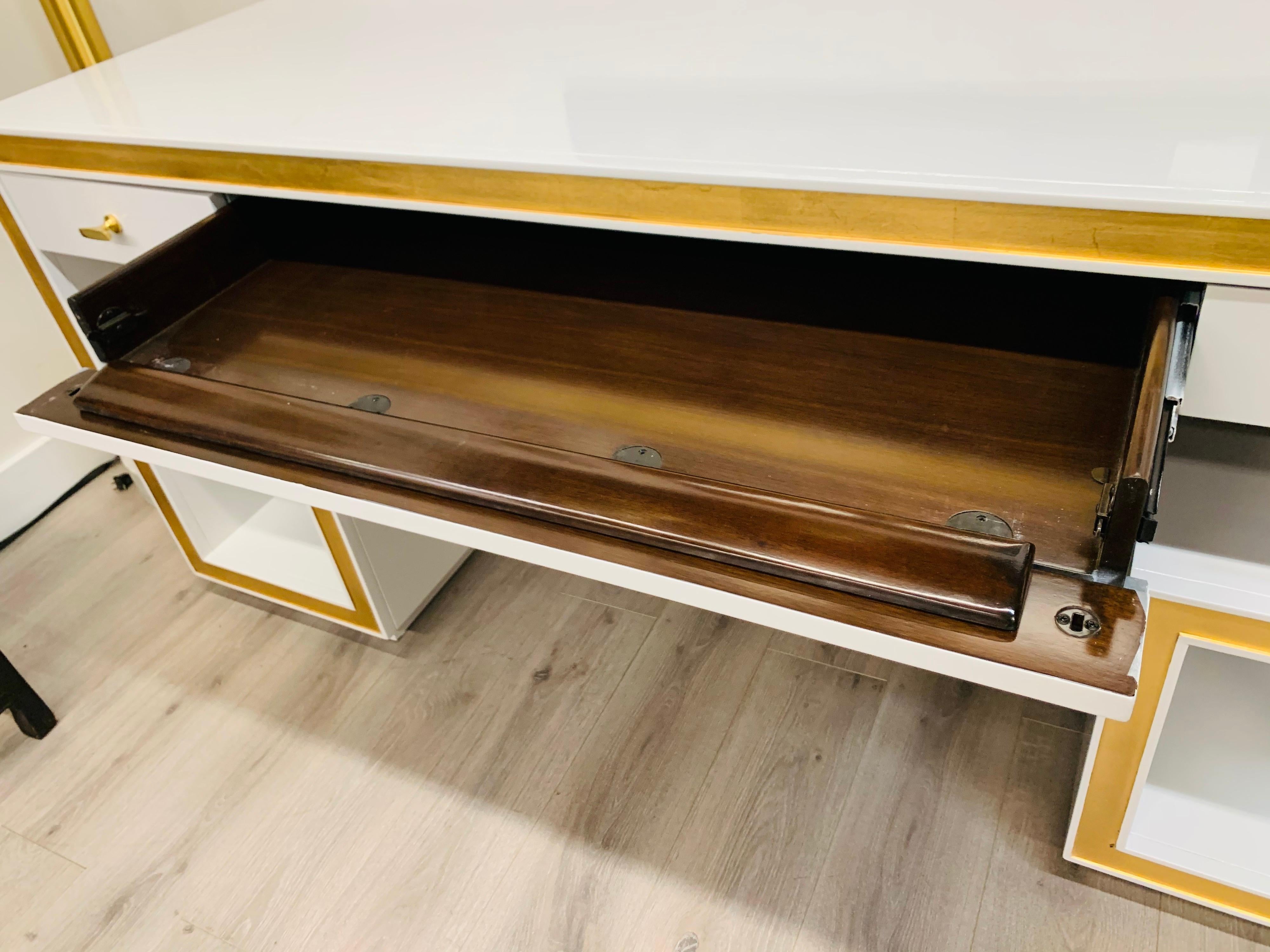 white desk with gold accents