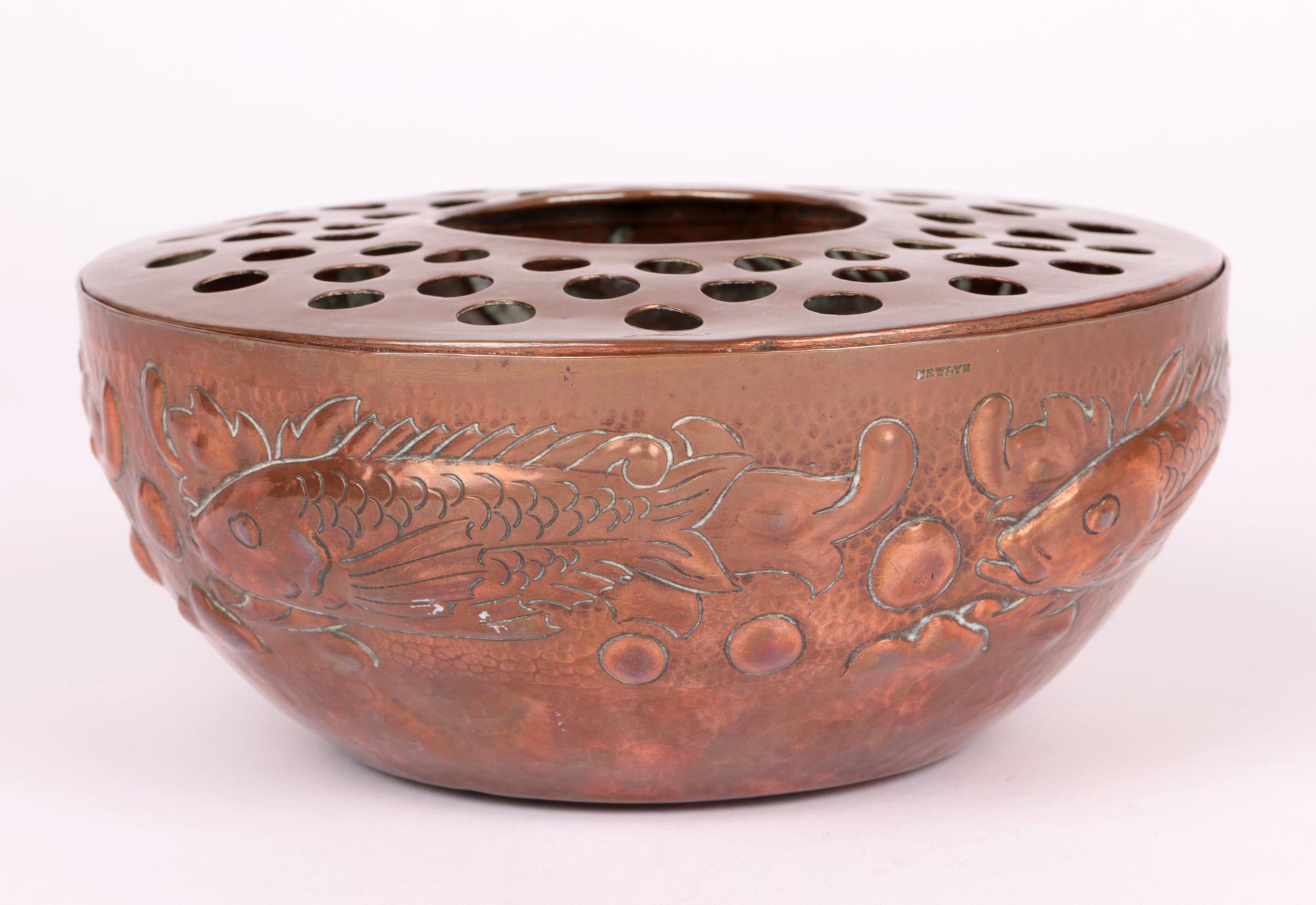 Newlyn Arts & Crafts Copper Posy Bowl with Fish For Sale 5