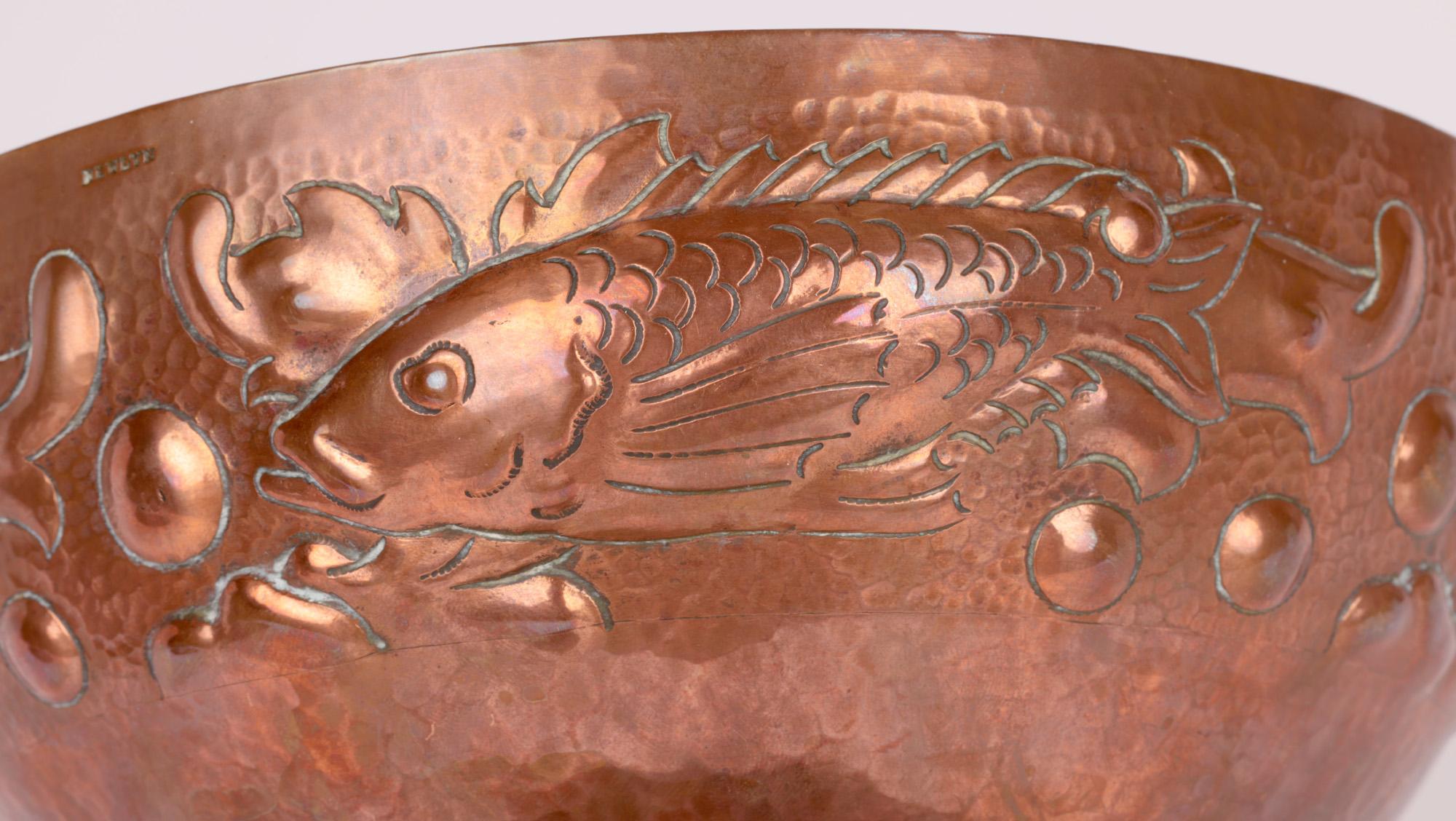 Newlyn Arts & Crafts Copper Posy Bowl with Fish For Sale 6