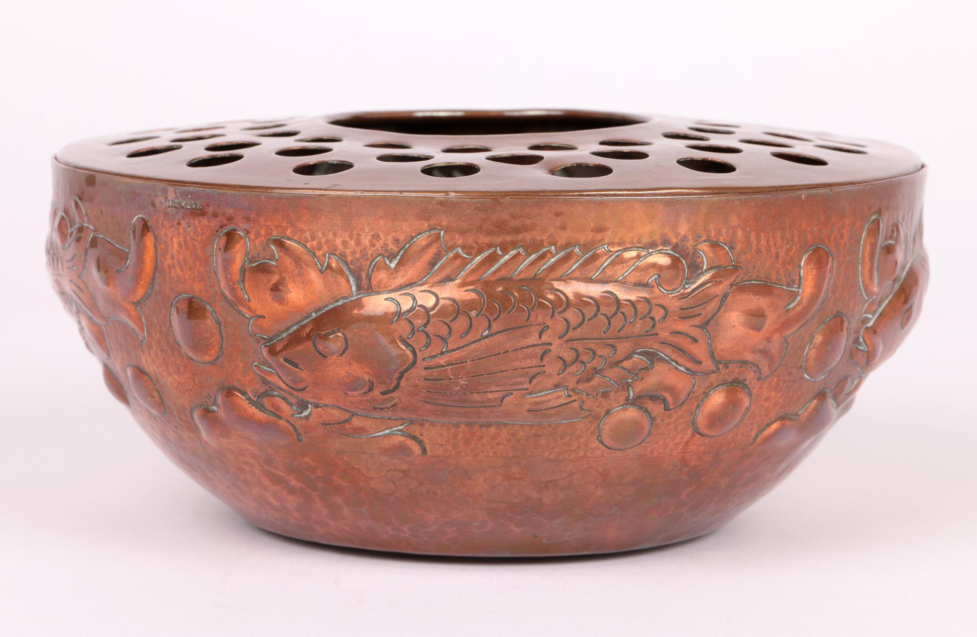 Newlyn Arts & Crafts Copper Posy Bowl with Fish For Sale 10