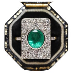 Newmade 18k Gold Natural Diamond And Emerald Decorated Ring