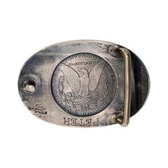 Newman's Reno Silver Shop Sterling Silver Morgan Dollar Belt Buckle with Engravi