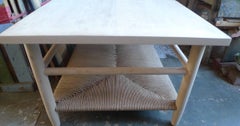 Newport 1980s Style Raw Wood Coffee Table with Rush Shelf