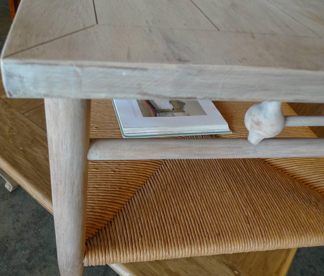 Newport 1980s Style Wood Coffee Table with Rush Shelf 2