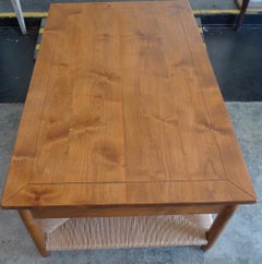 Newport 1980s Style Wood Coffee Table with Rush Shelf