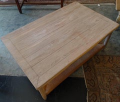 Newport 1980s Style Wood Coffee Table with Rush Shelf