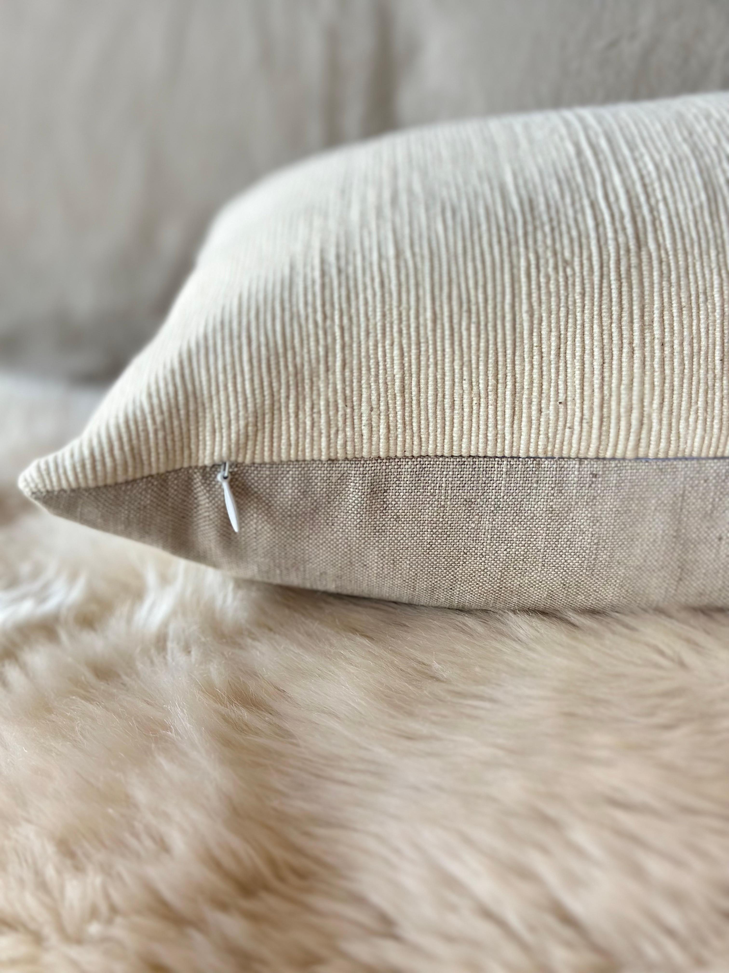 Contemporary Newport Cream Textured Linen Lumbar Pillow