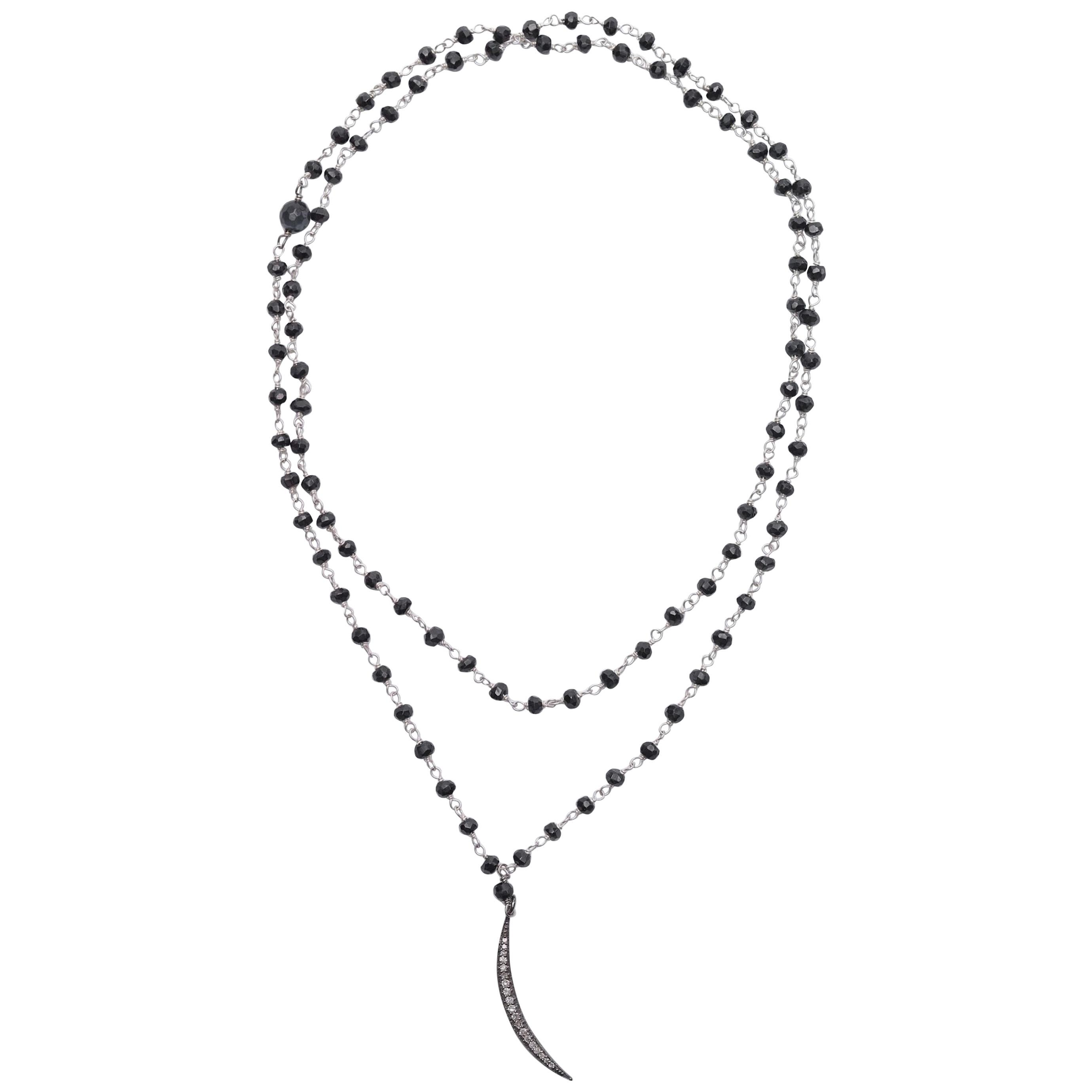 Black Chain Diamond Newport Crescent Necklace For Sale