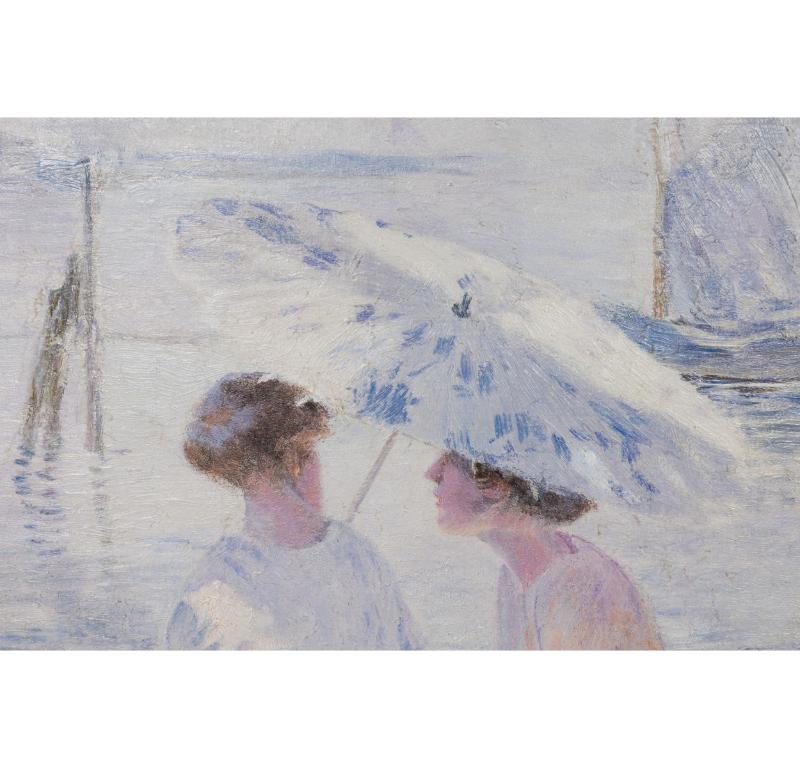 American Newport Painting with Women by the Shore For Sale