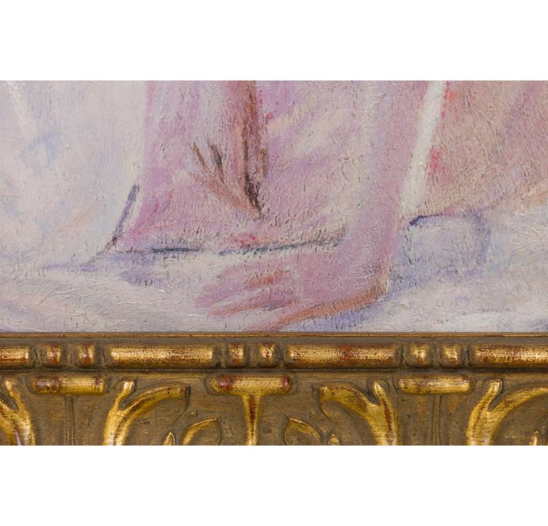 Hand-Painted Newport Painting with Women by the Shore For Sale
