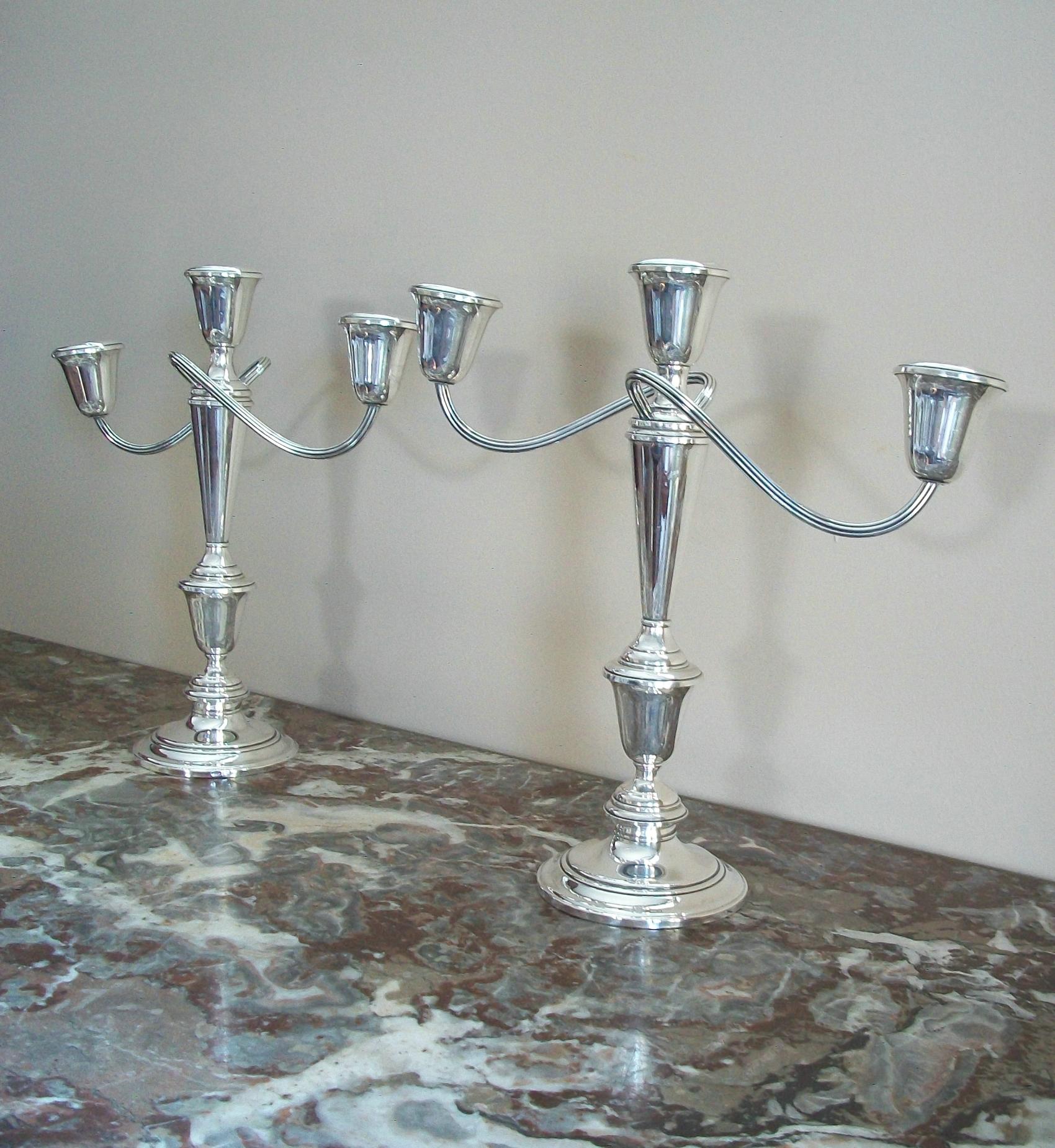 American NEWPORT - Pair of Sterling Silver Candelabra - Weighted - U.S.A. - 20th Century For Sale