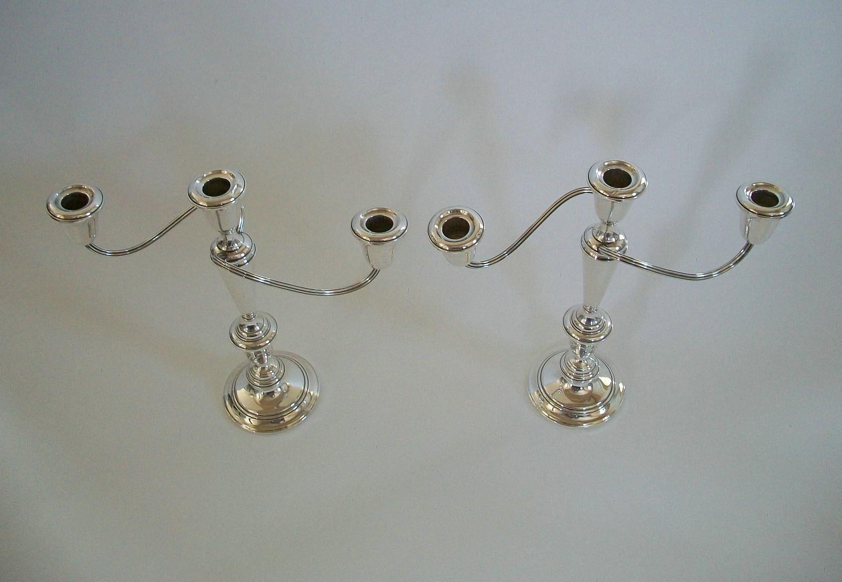 NEWPORT - Pair of Sterling Silver Candelabra - Weighted - U.S.A. - 20th Century For Sale 1