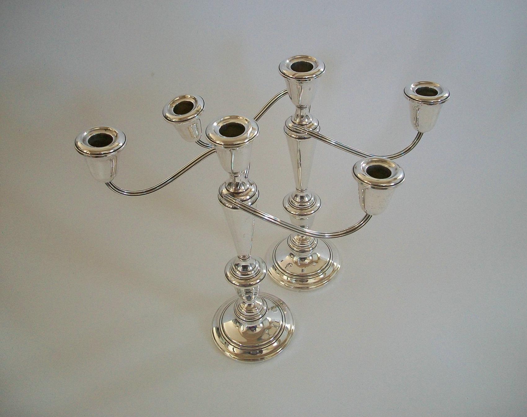 NEWPORT - Pair of Sterling Silver Candelabra - Weighted - U.S.A. - 20th Century For Sale 2