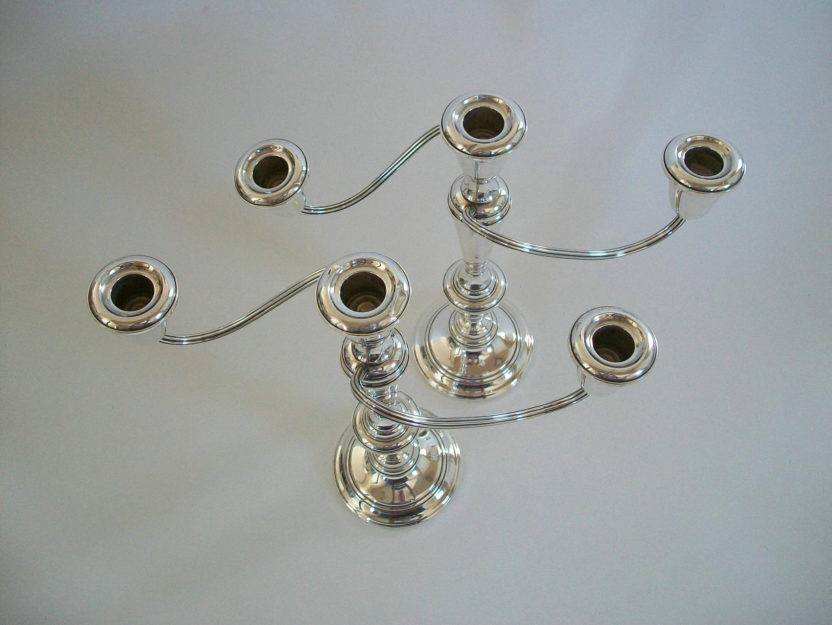 NEWPORT - Pair of Sterling Silver Candelabra - Weighted - U.S.A. - 20th Century For Sale 3