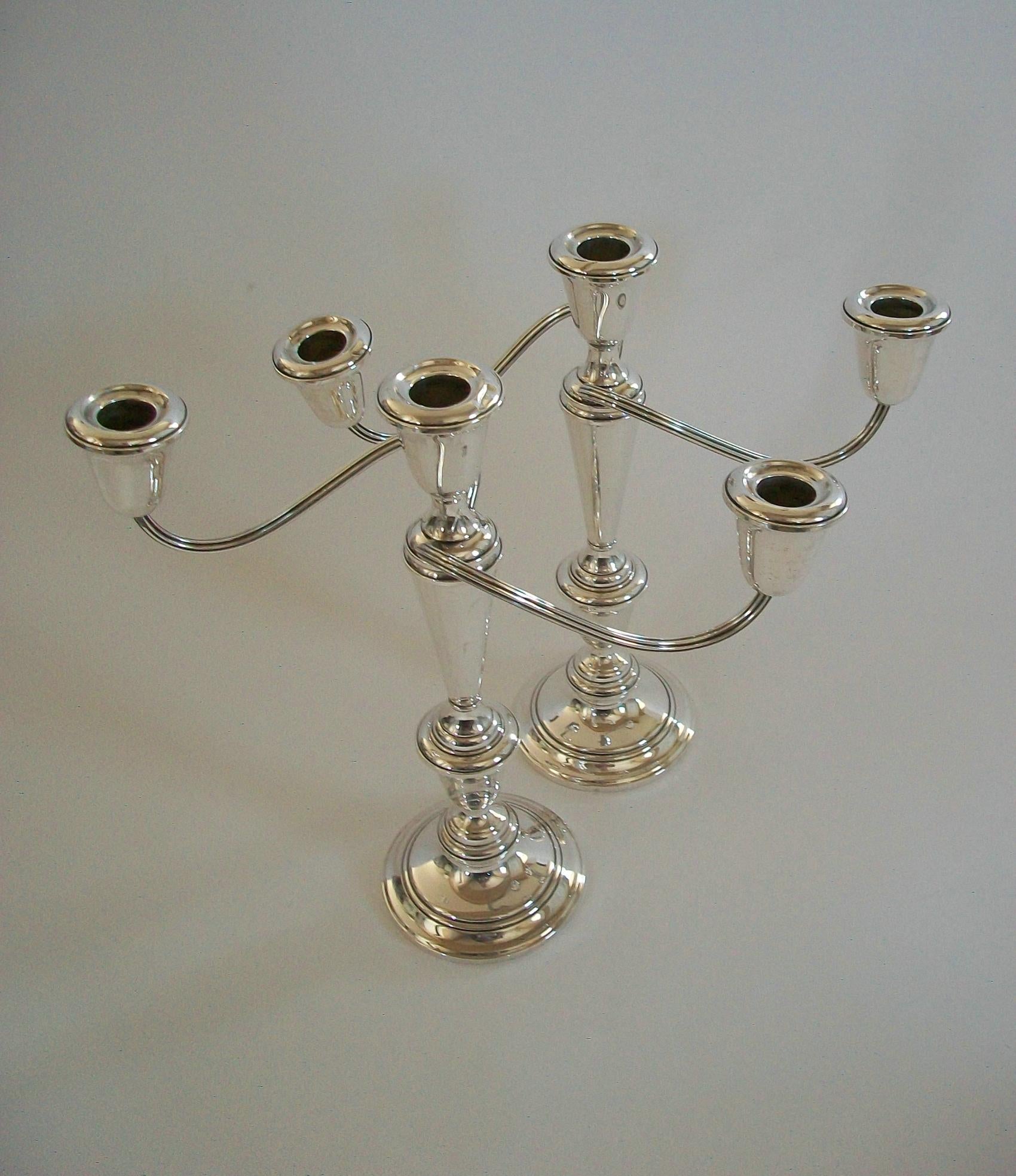 NEWPORT - Pair of Sterling Silver Candelabra - Weighted - U.S.A. - 20th Century For Sale 4