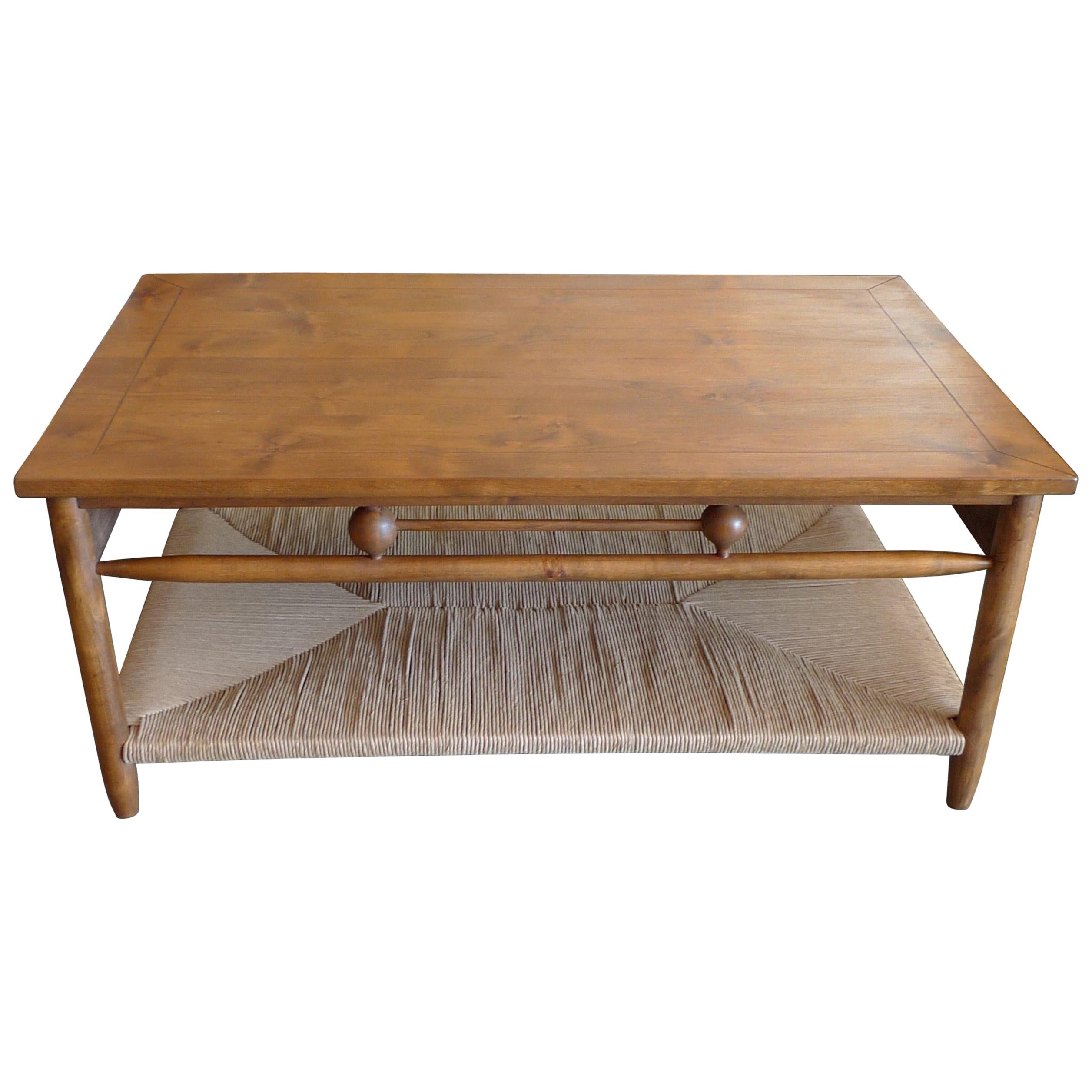 Newport Contemporary Walnut Coffee Table with Rush Shelf at 1stDibs
