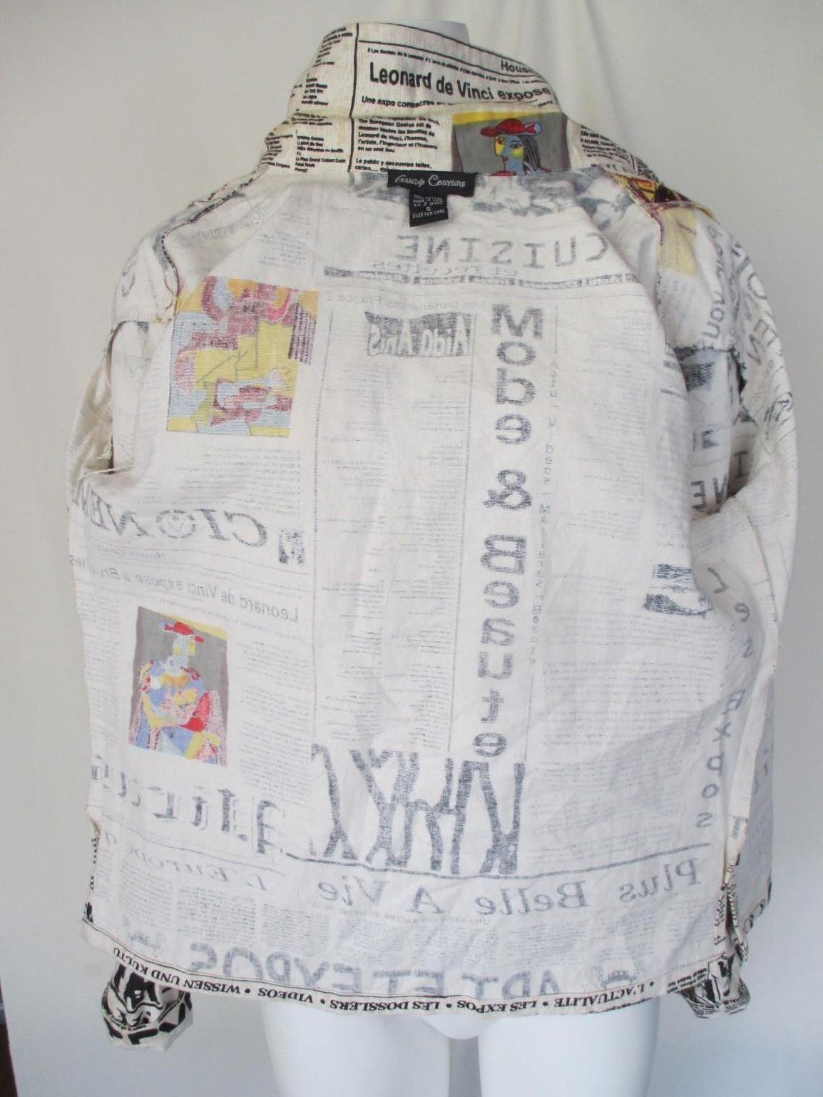 News Paper Art Gaudi Couture Printed Jacket Blouse For Sale 2