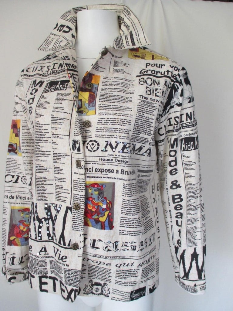 News Paper Art Gaudi Couture Printed Jacket Blouse For Sale at 1stDibs