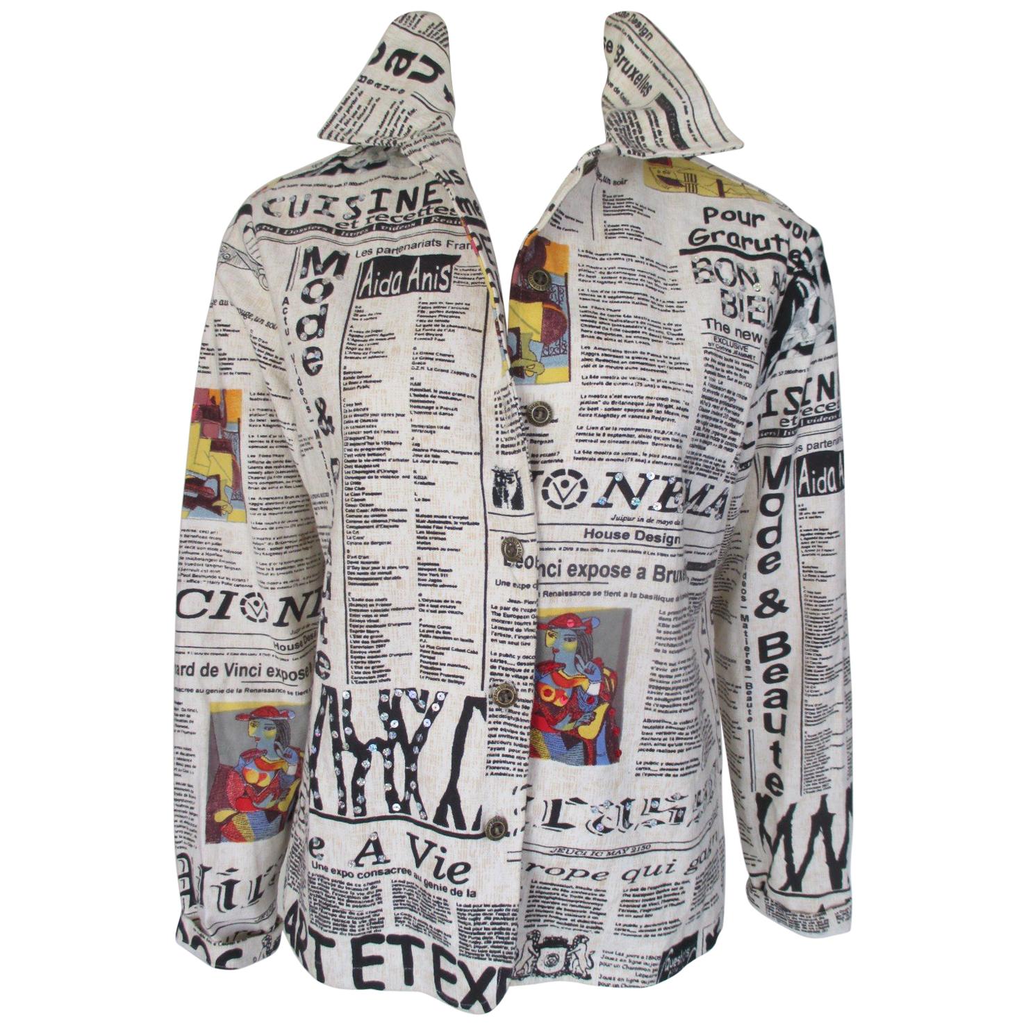 News Paper Art Gaudi Couture Printed Jacket Blouse For Sale
