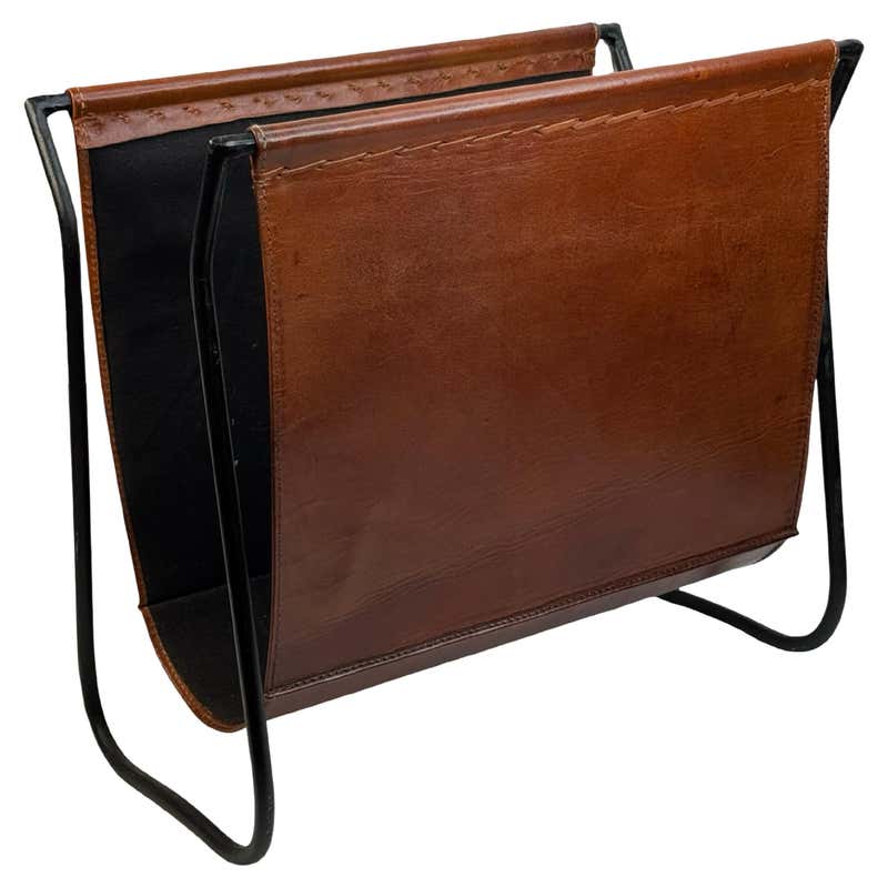 Retro Magazine Rack Vintage Magazine rack in chrome and faux leather, France 1960s For Sale ...