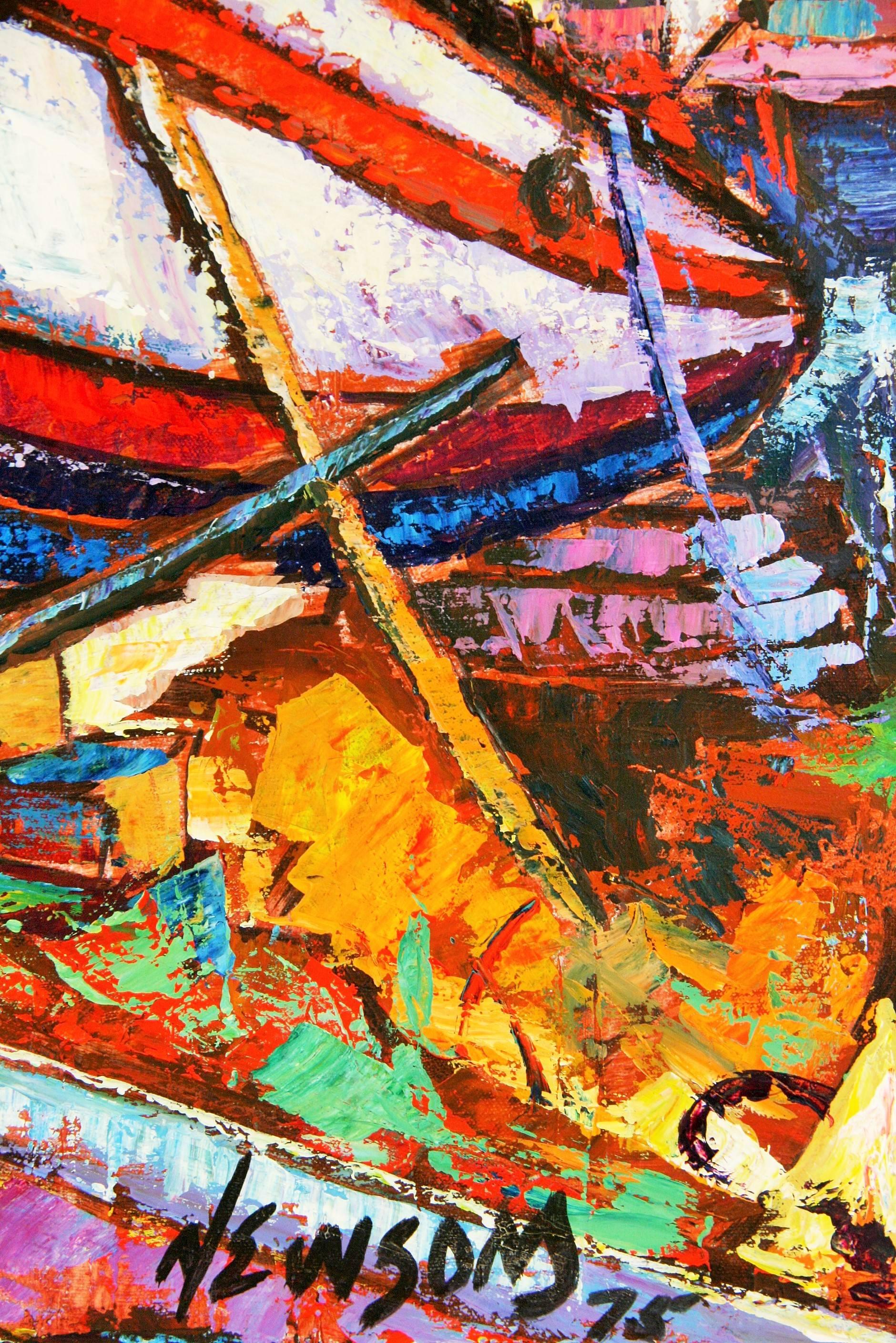 Vintage By  Bootsanleger  Nautisches Landschaftsgemälde – Painting von Newsom