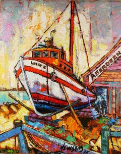 Vintage  Darsena per le barche  Pittura di paesaggio nautico