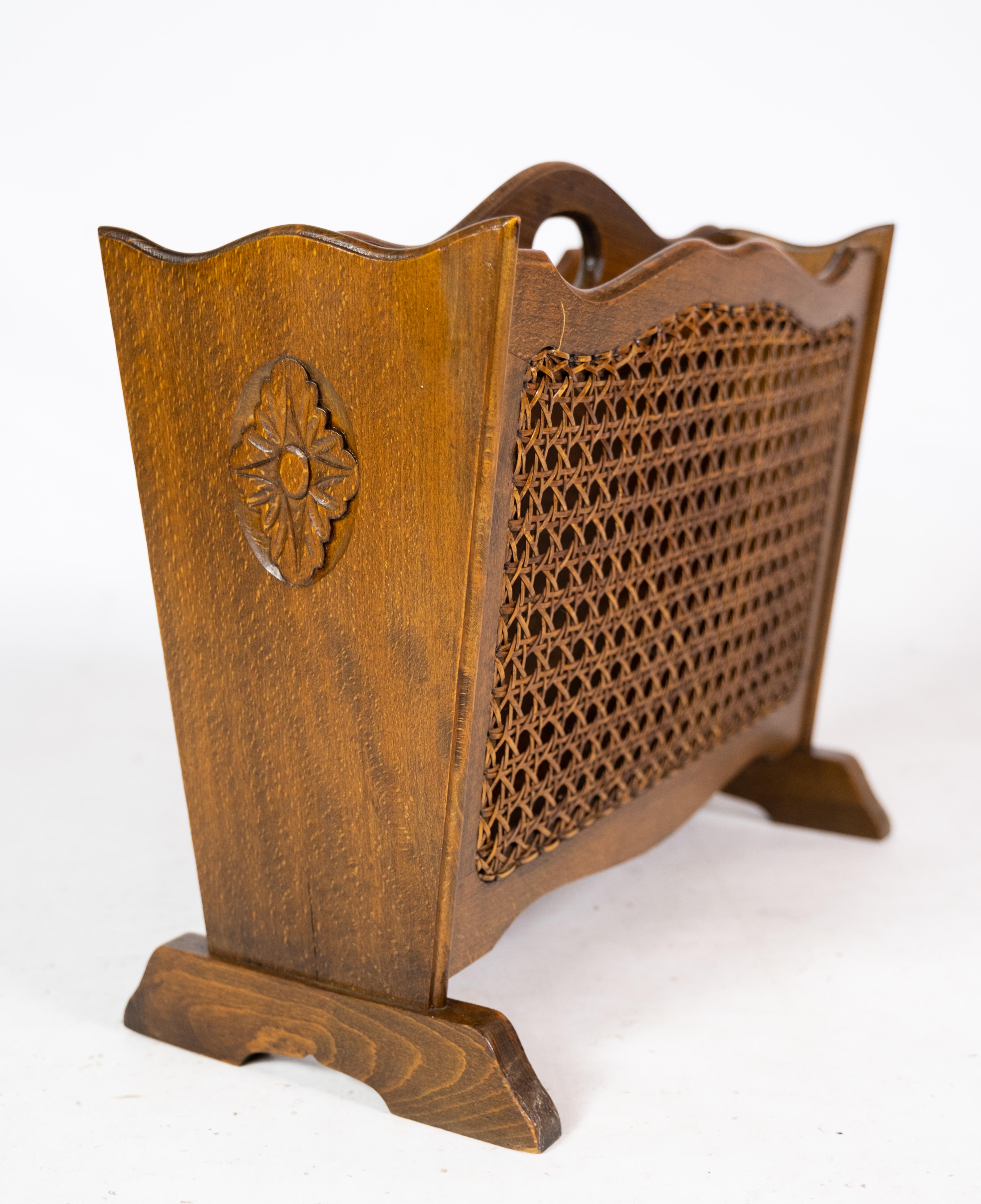 Newspaper Holder, Polished Wood, French Wicker, 1940 4