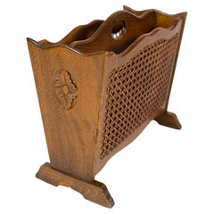 Newspaper Holder, Polished Wood, French Wicker, 1940