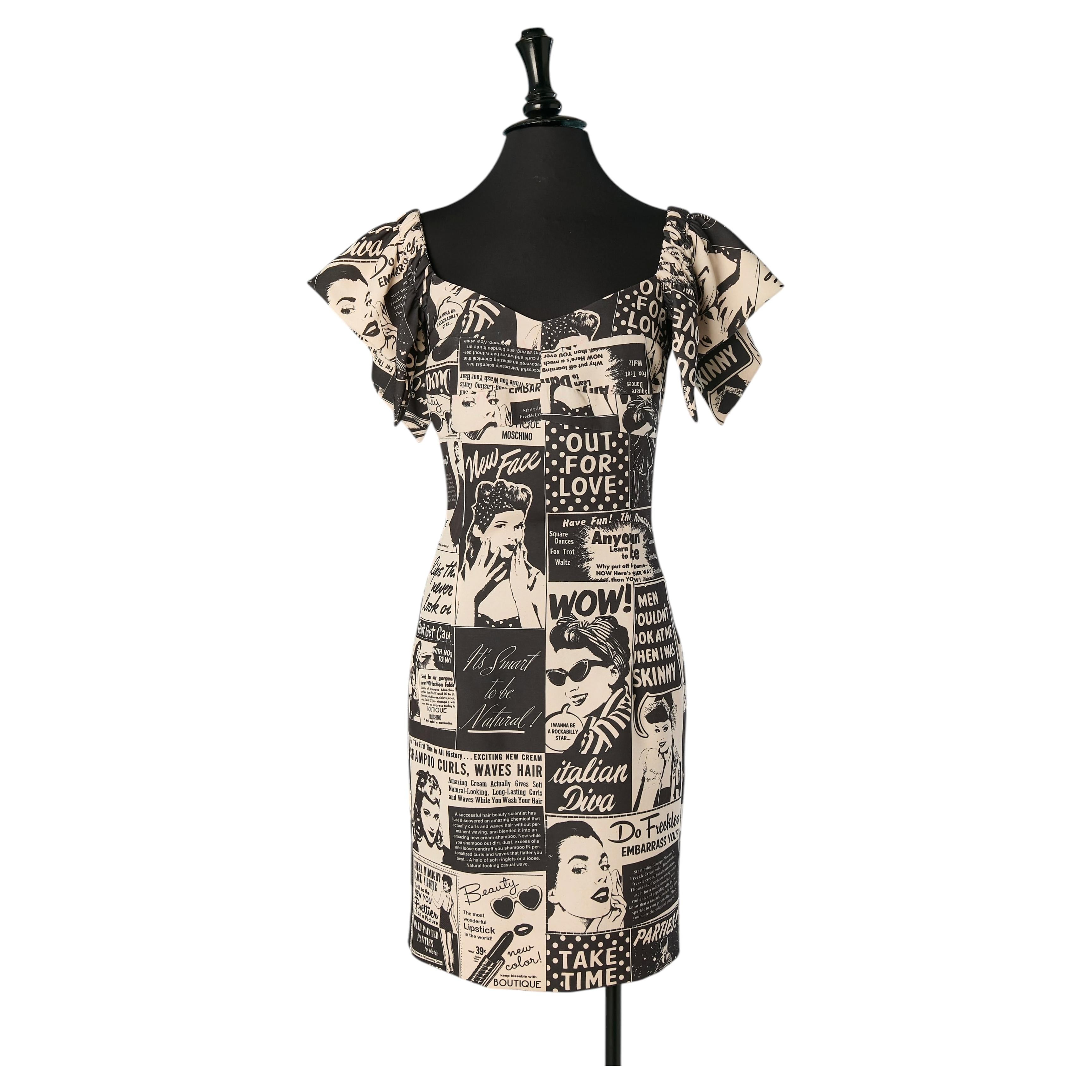 Robe imprimée « journal » Moschino Boutique en vente