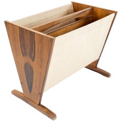 Retro Newspaper Rack in Rosewood and Canvas of Danish Design from the 1960s