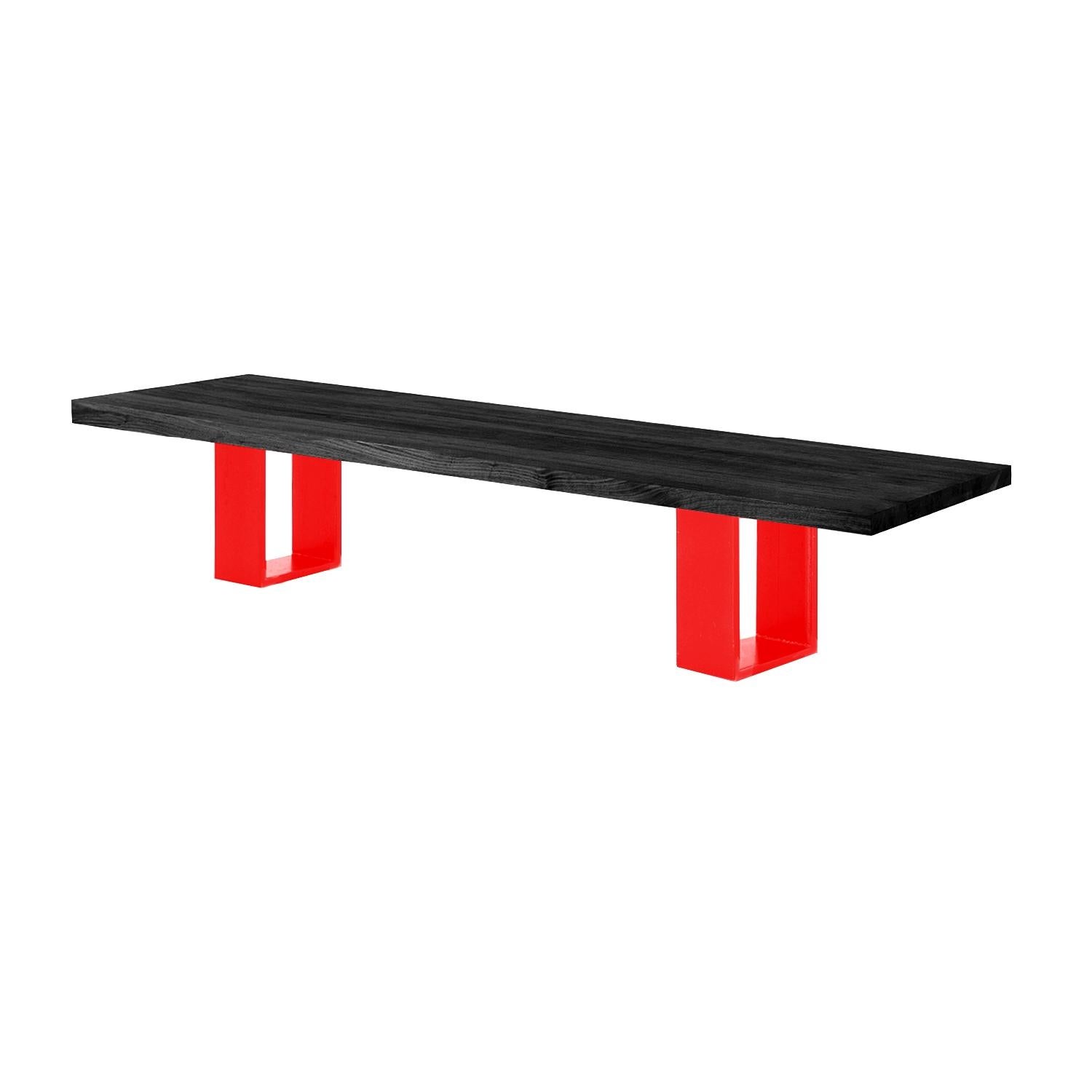 Modern Newton, 63 Inches Black Vulcano and Red Iron Legs Bench, Made in Italy For Sale