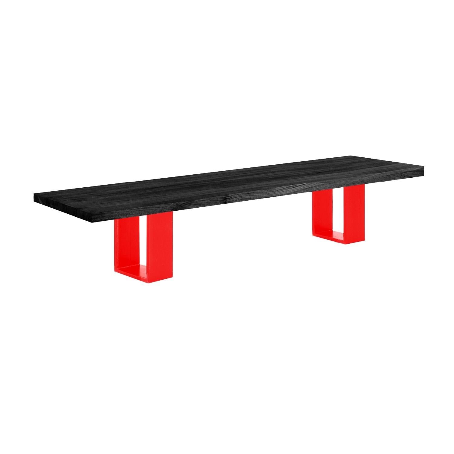 Italian Newton, 63 Inches Black Vulcano and Red Iron Legs Bench, Made in Italy For Sale