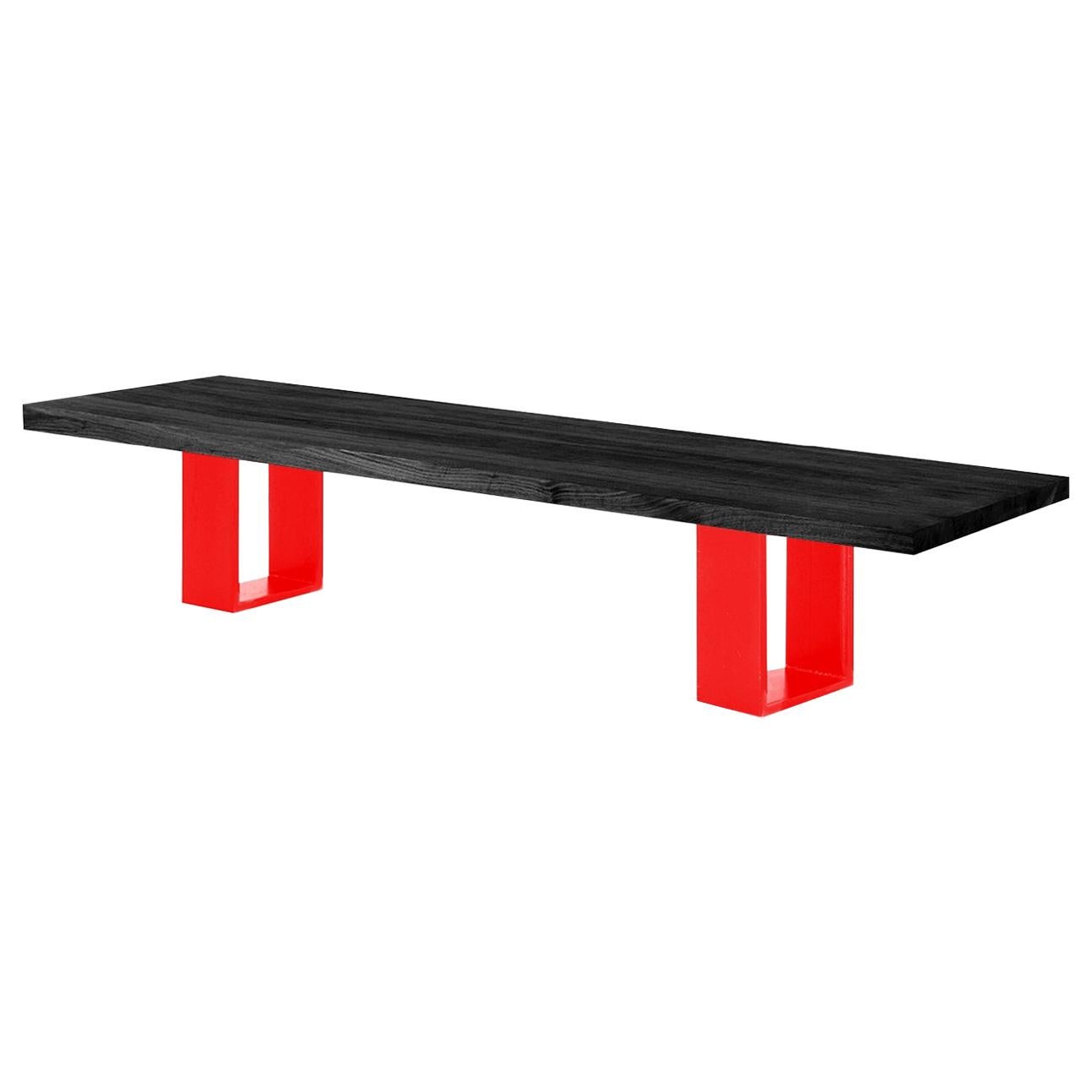 Newton, 63 Inches Black Vulcano and Red Iron Legs Bench, Made in Italy For Sale