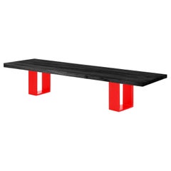 Newton, 94 Inches Black Vulcano and Red Iron Legs Bench, Made in Italy