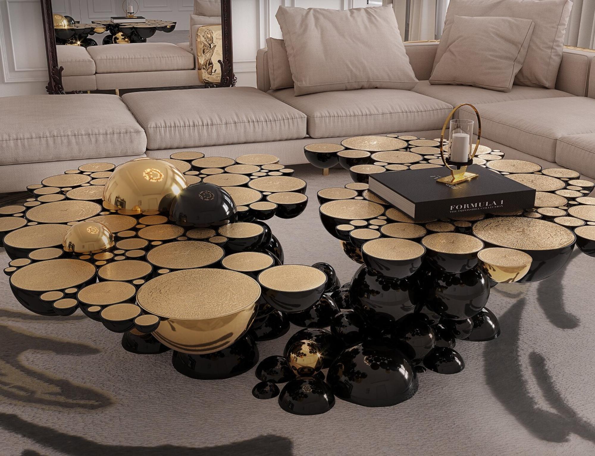 Table centrale Newton noire en aluminium laqué et or fait main - Boca do Lobo en vente 2