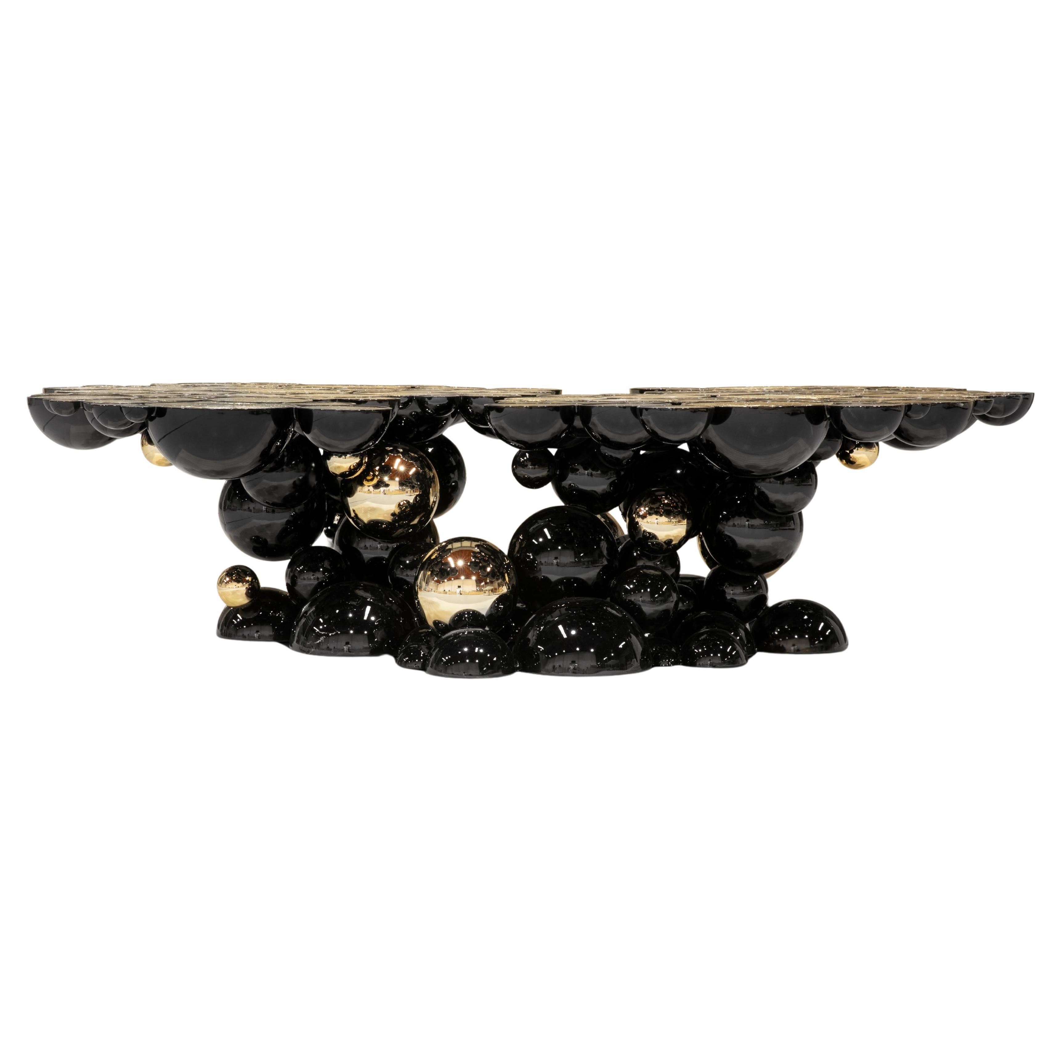 Mesa Centro Newton Negra - Aluminio Artesanal Lacado Dorado - Boca Do Lobo
