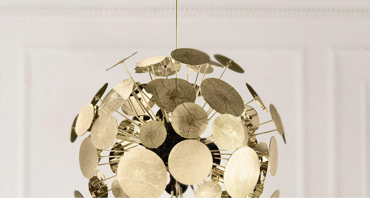 Modern Newton Chandelier Sphere in Gold-Plated Brass For Sale